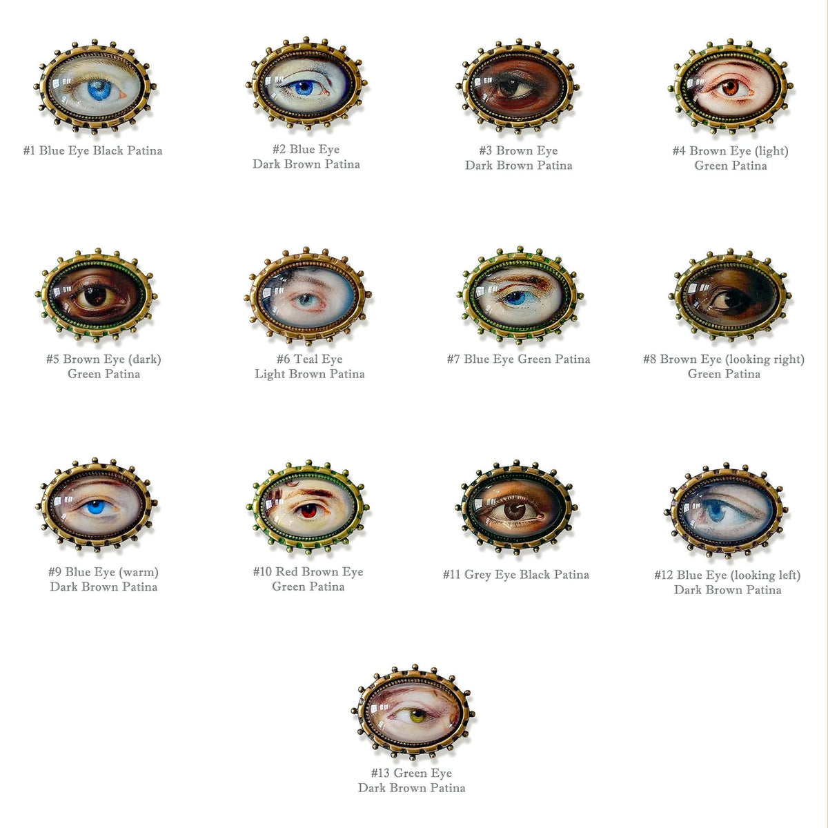 You Choose Lovers Eye Oval Brass Brooch Vintage Victorian: #5 Brown Eye (dark) Green Patina