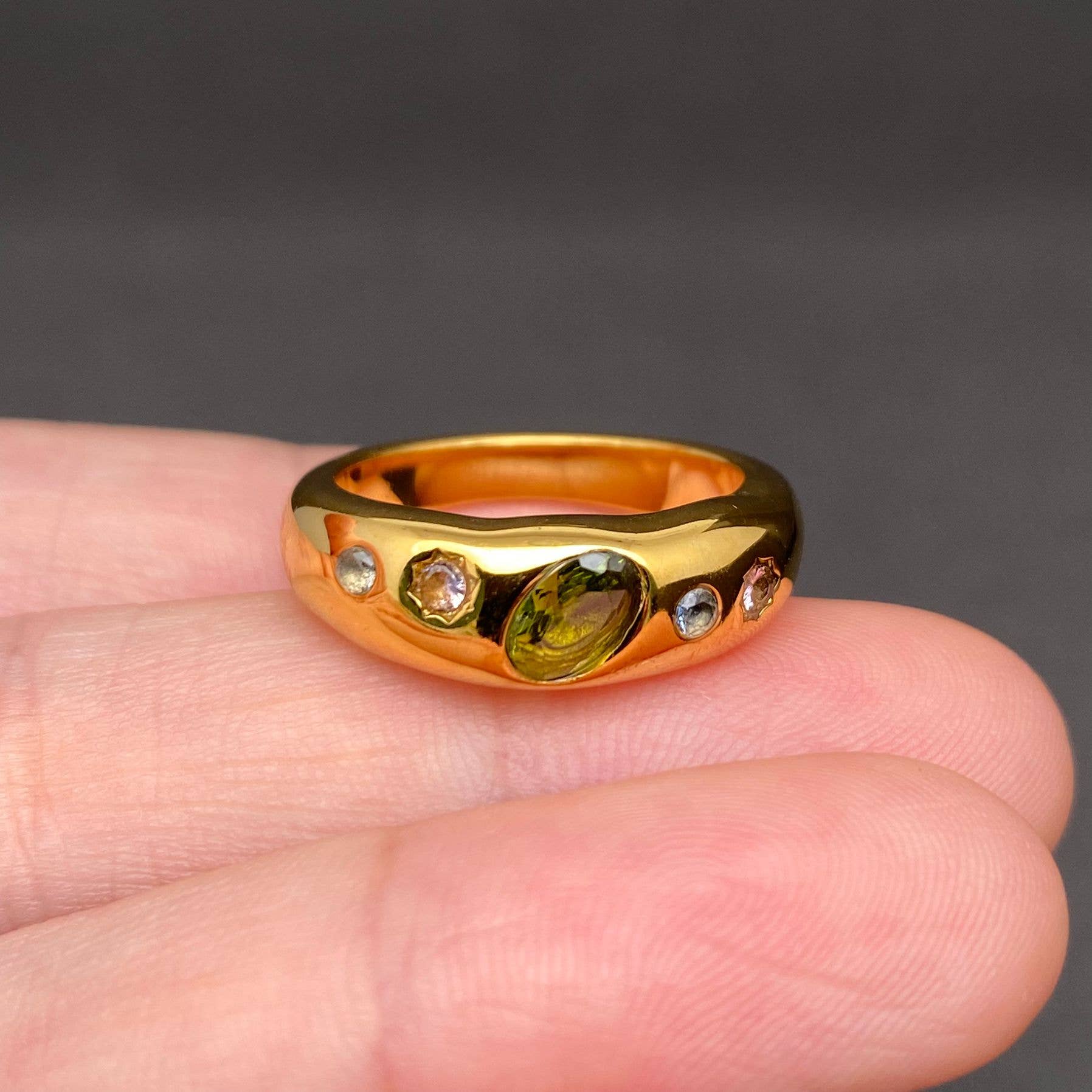 Colored Zircon Inlaid 18K Gold Plated S.Steel Ring - FGS: Golden / 8