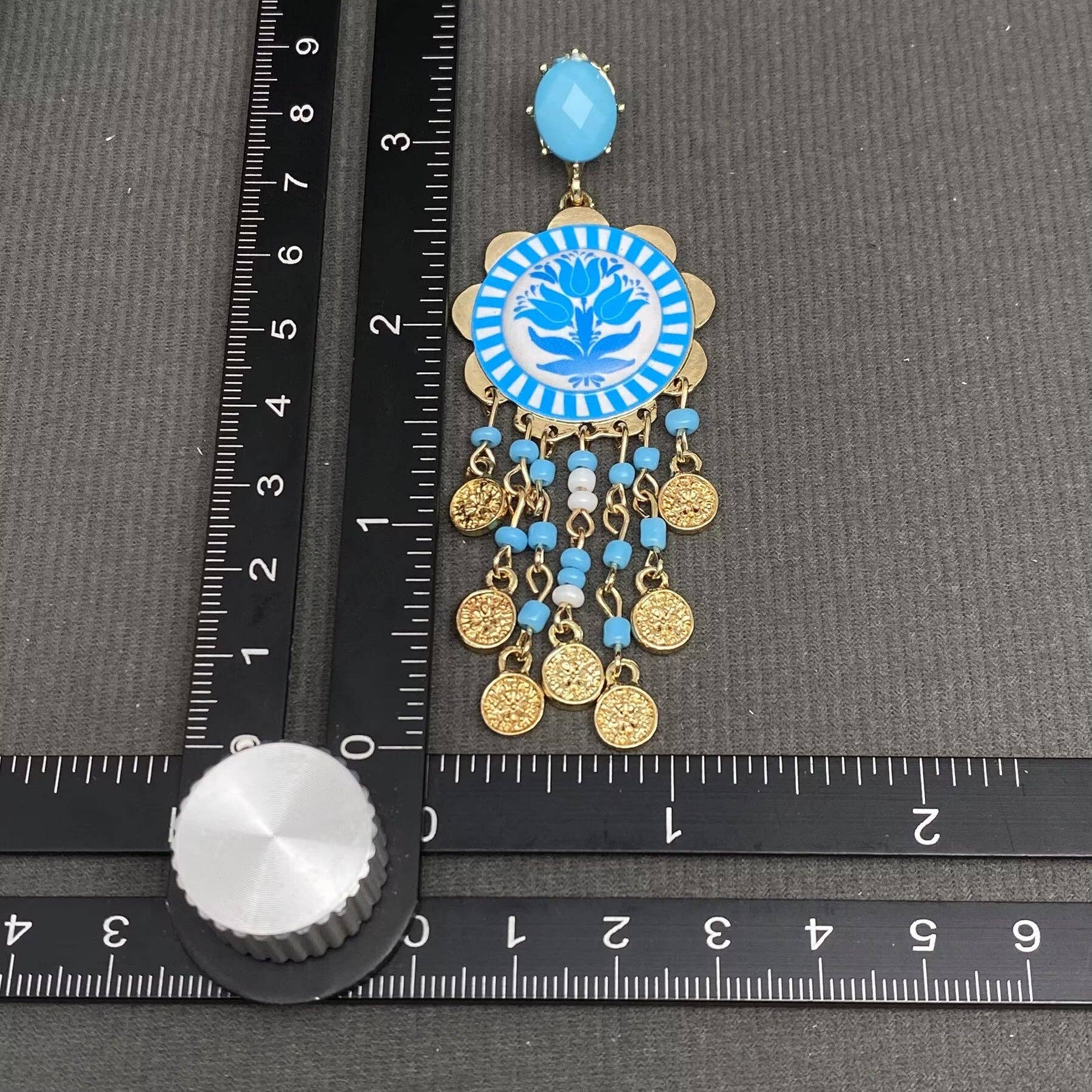 Enamel Tulip Flower Coin Tassel Dangle Earrings: Red
