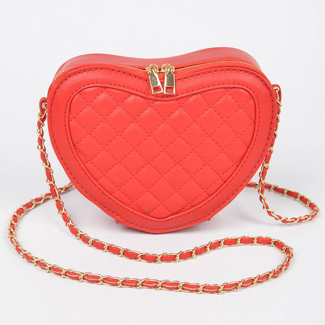 Quilted Blk Heart Shape Crossbody Bag: Black