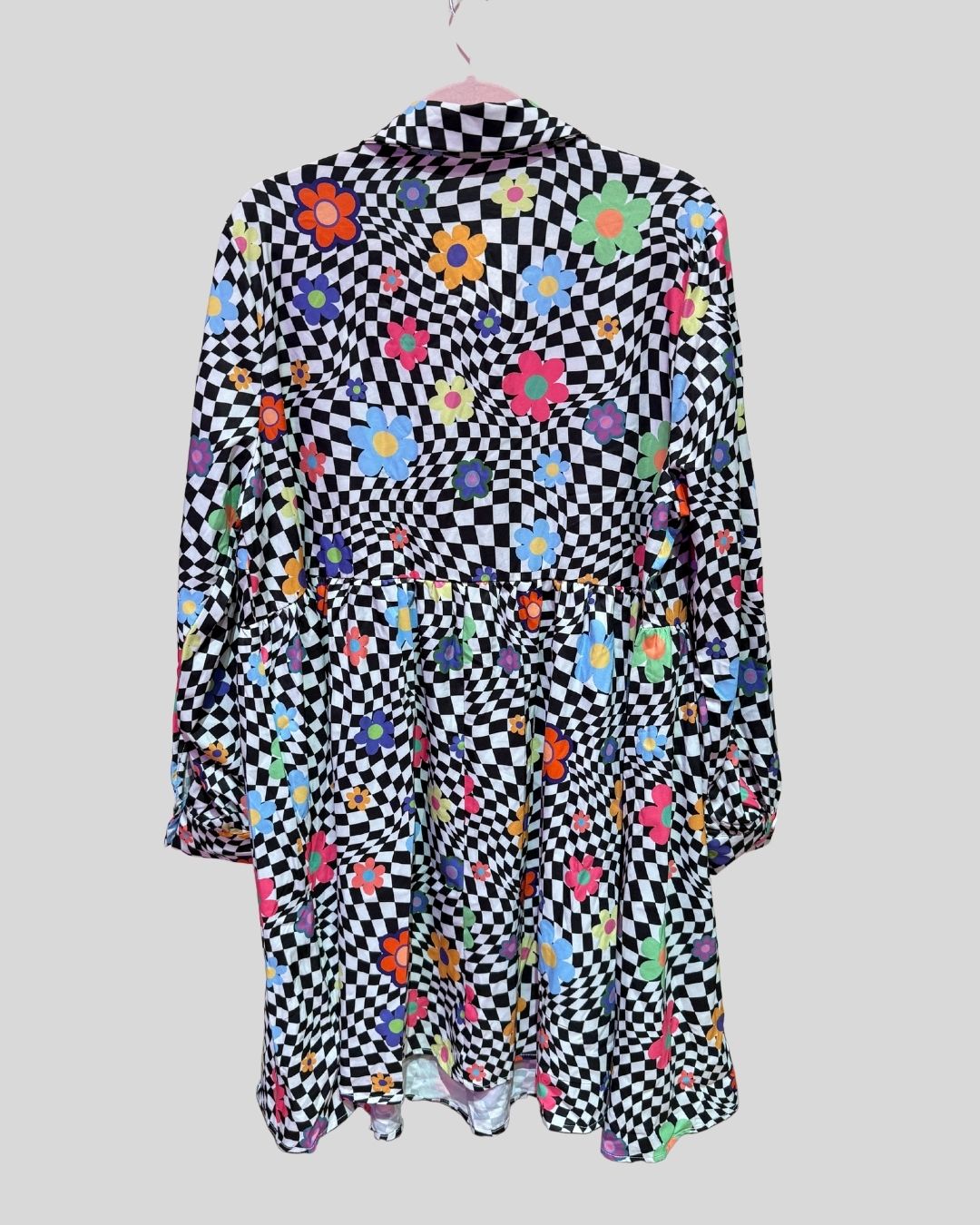 Shein b&w flower checkered dress (2X)