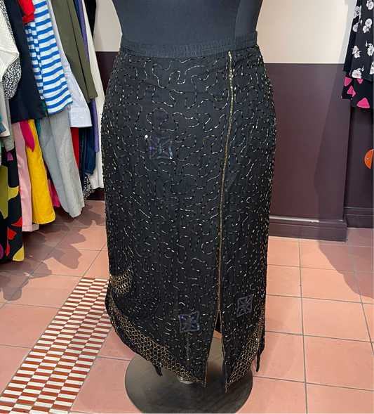 80s Black Beaded Skirt (2x)