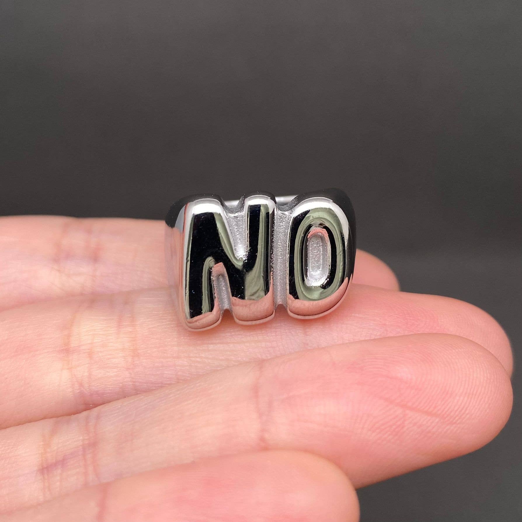 'NO' Glossy 18K Gold Plated Stainless Steel Ring - FGS: Golden / 7