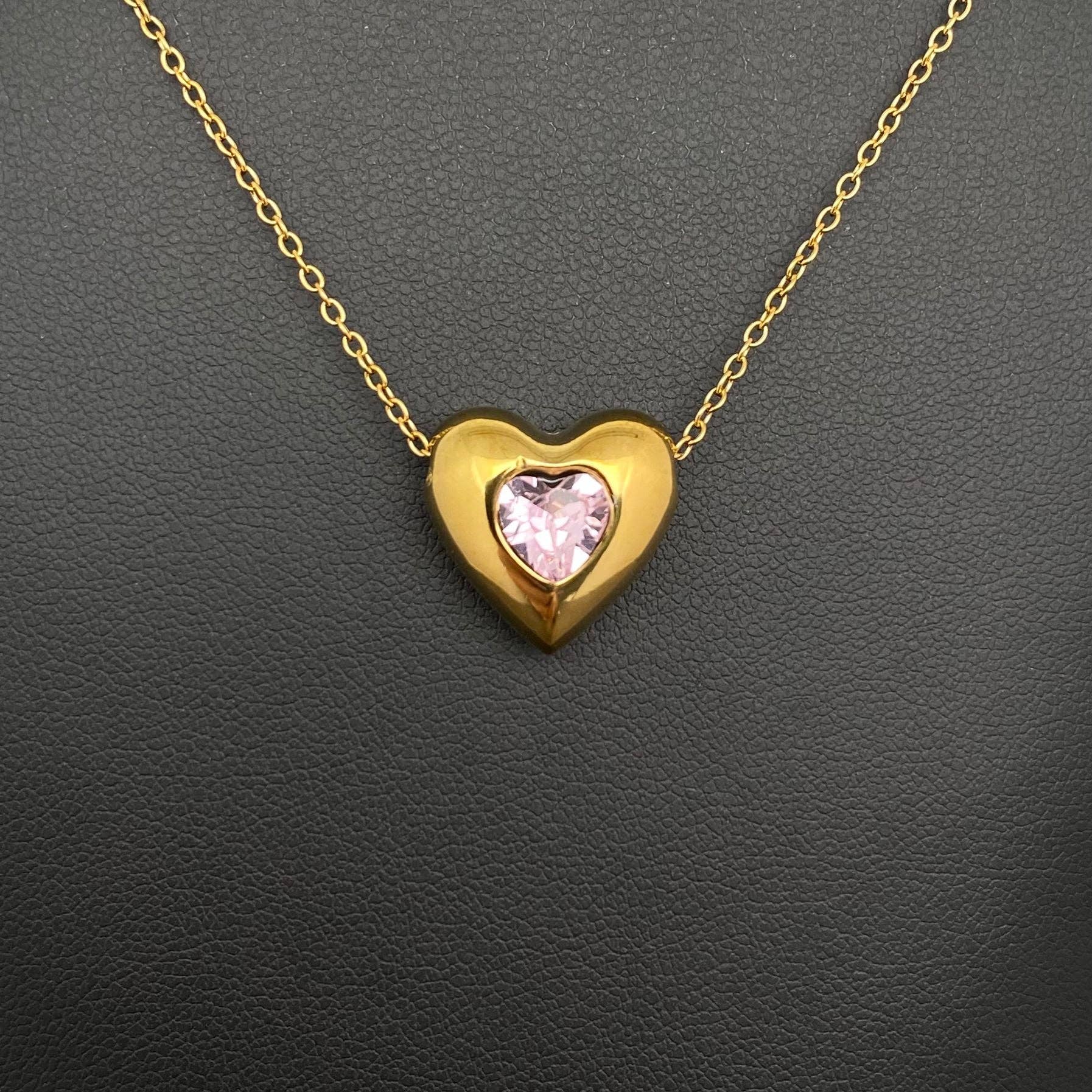 Heart Zircon 18K Gold Plated Stainless Steel Necklace - FGS: White