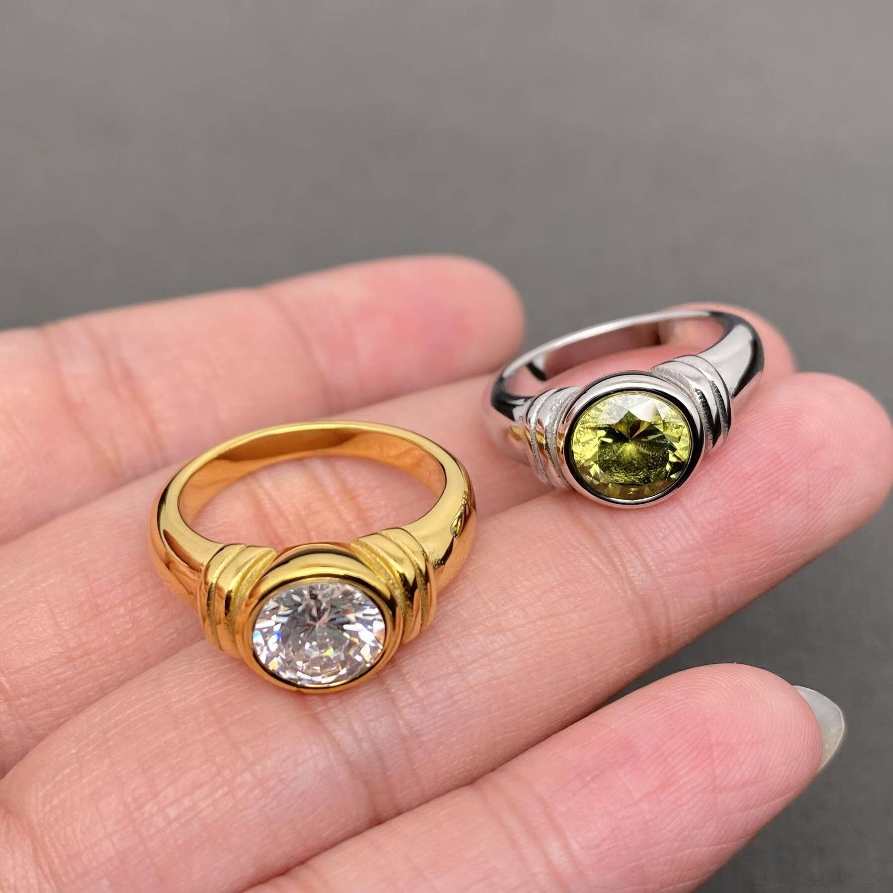 18K Gold Plated S.Steel Sparkling Zircon Inlaid Ring - FGS: Steel color / 8