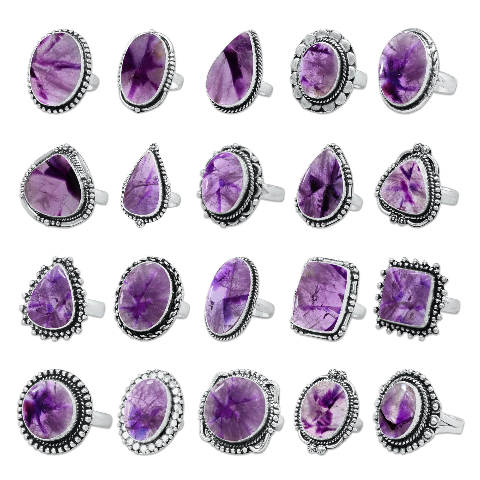 Star Amethyst Rings for Women – Silver-Plated, Handmade, Deep Purple (US Sizes 6–10, Non-Adjustable): 10 Rings