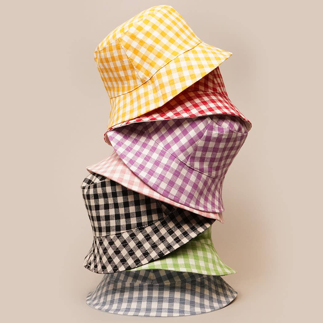 Gingham Reversible Bucket Hat: BLK / One Size