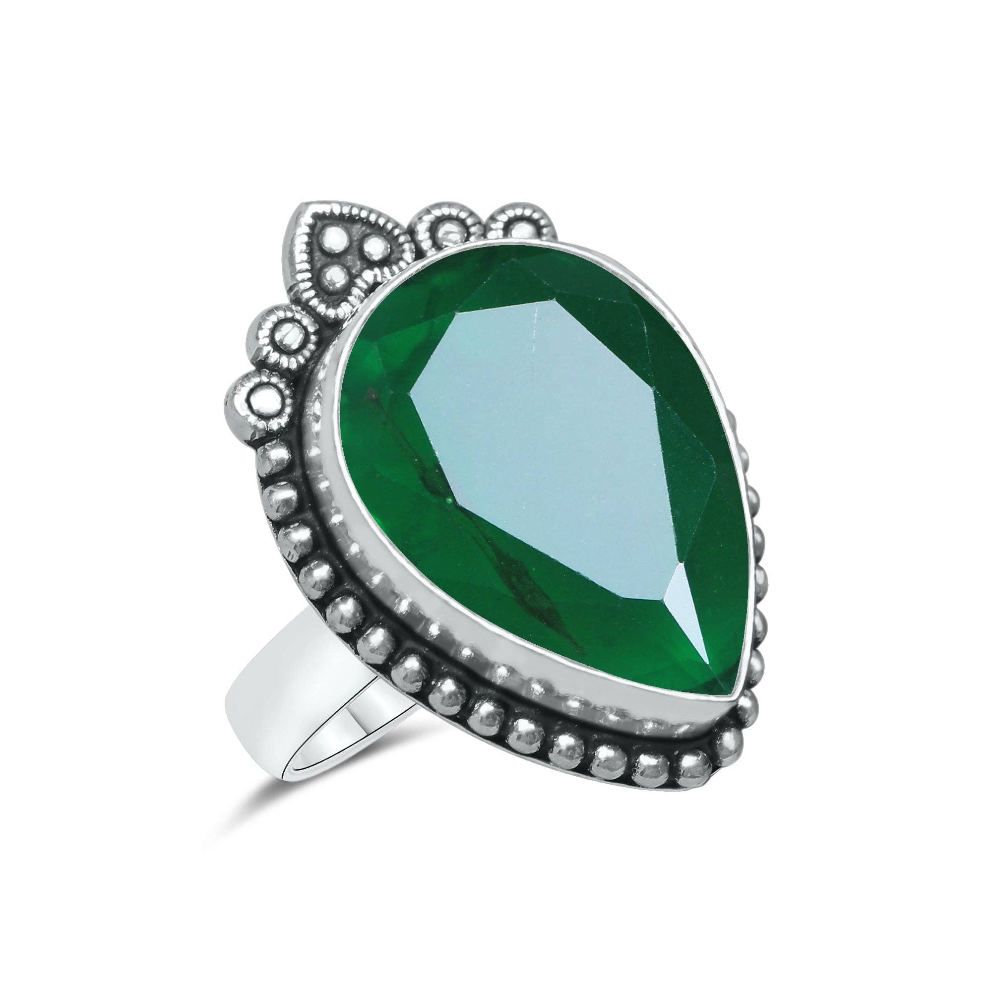 Green Onyx Faceted Rings – Silver-Plated, Handmade, Emerald Green Statement | Wholesale: 10 Rings