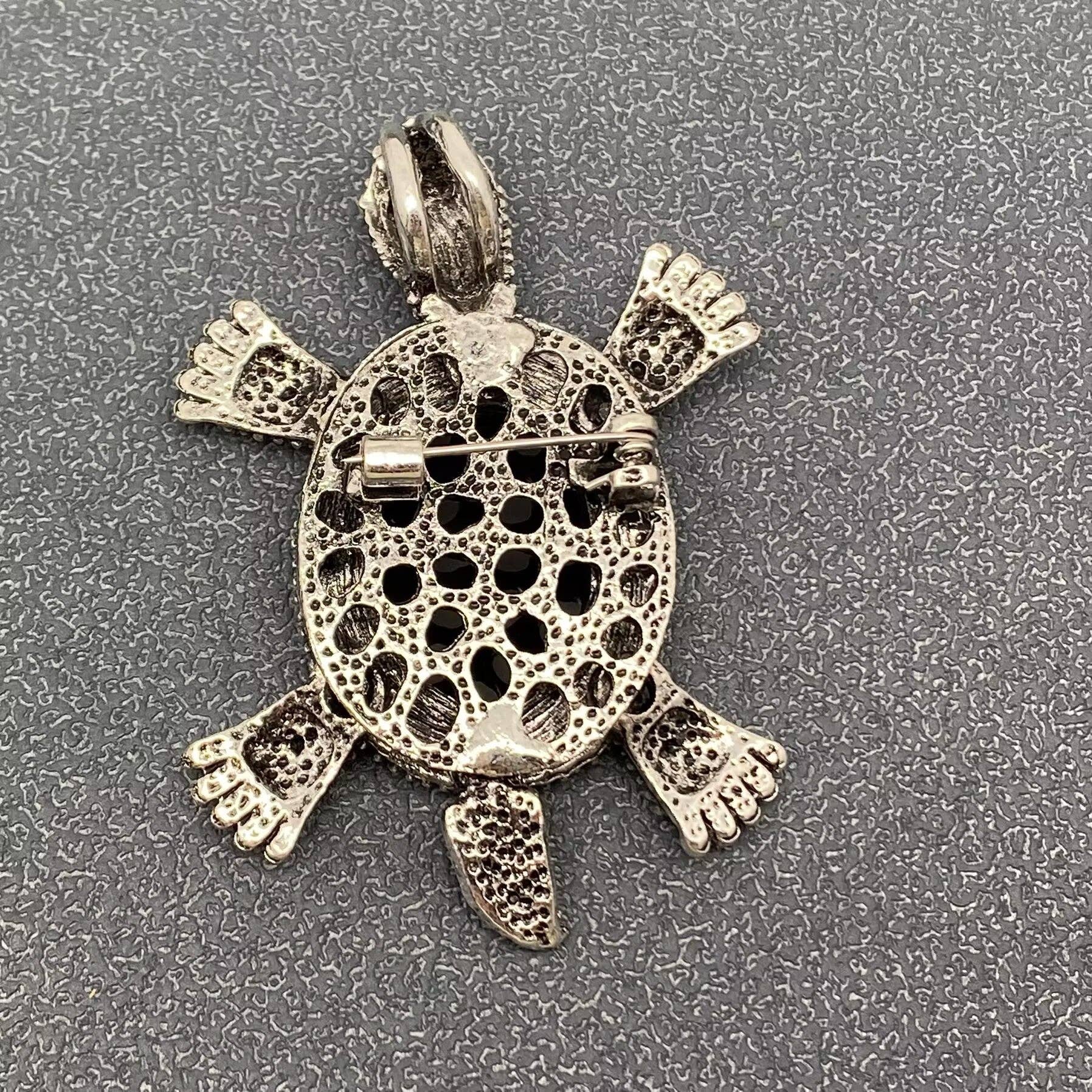 Abalone Turtle Shell Silver Tone Brooch