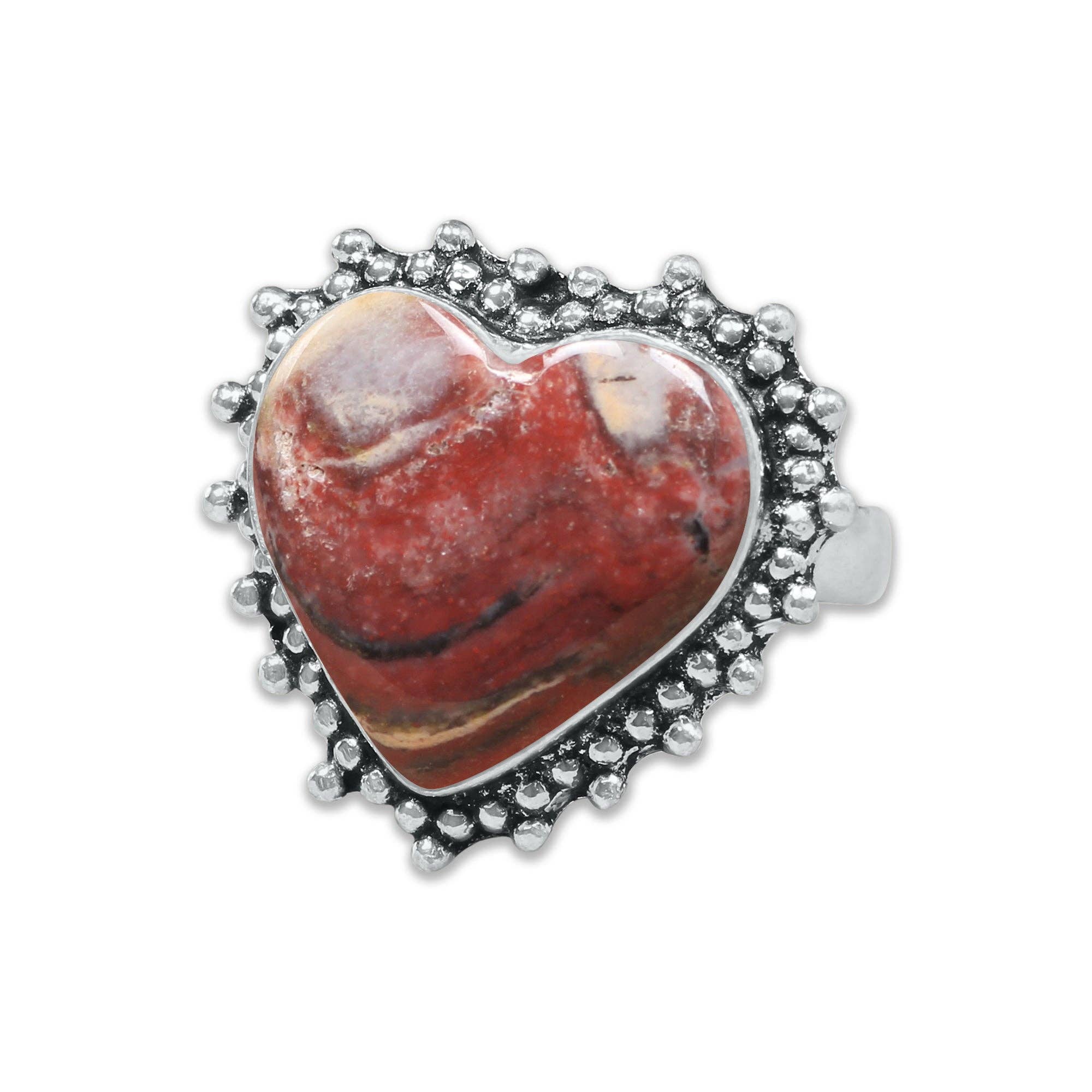 Heart Crystal Rings – Silver-Plated, Handmade, Assorted Natural Stones (US Sizes 6–10, Non-Adjustable) | Wholesale: Silver / 10 Rings