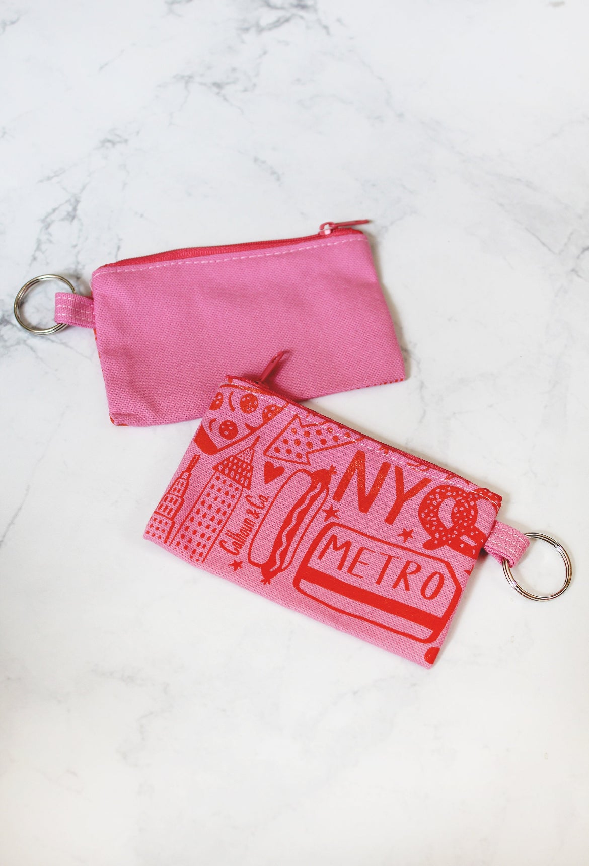 New York Zipper Card Pouch with Keyring: Pink/Orange
