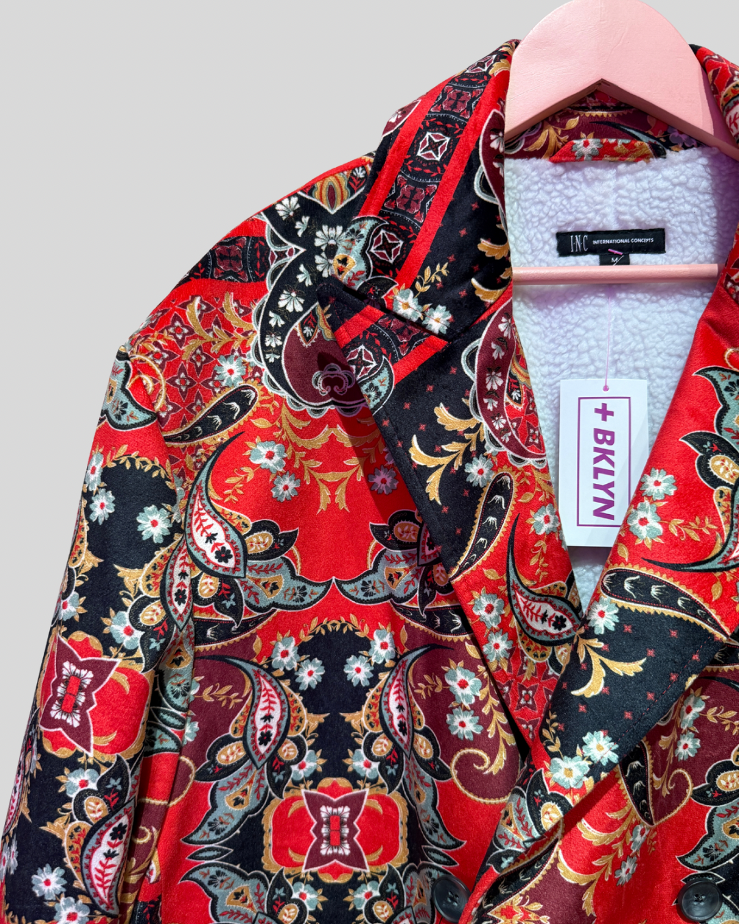 INC Red Printed Soft Coat with Sherpa Lining (fits 1X)