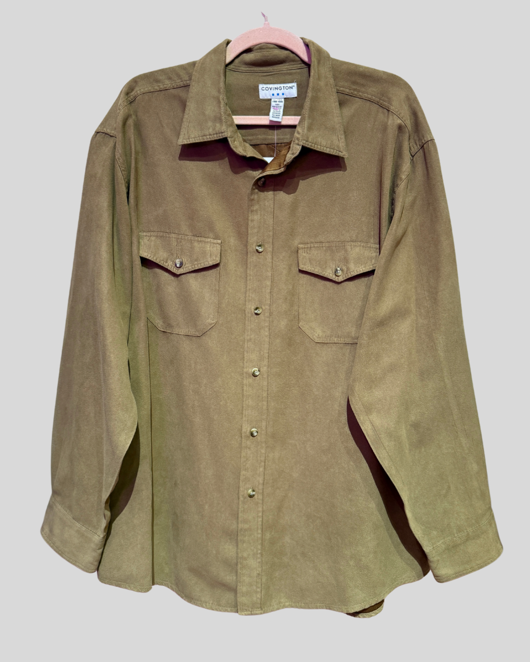 Vintage Covington Olive Brown Faux Suede Button Down Top (XL)