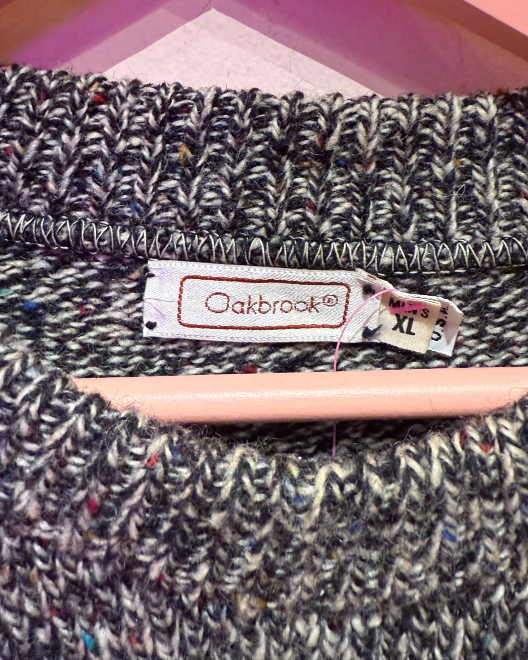 Vintage Oakbrook Wool Grey and Multicolor Sweater (XL)