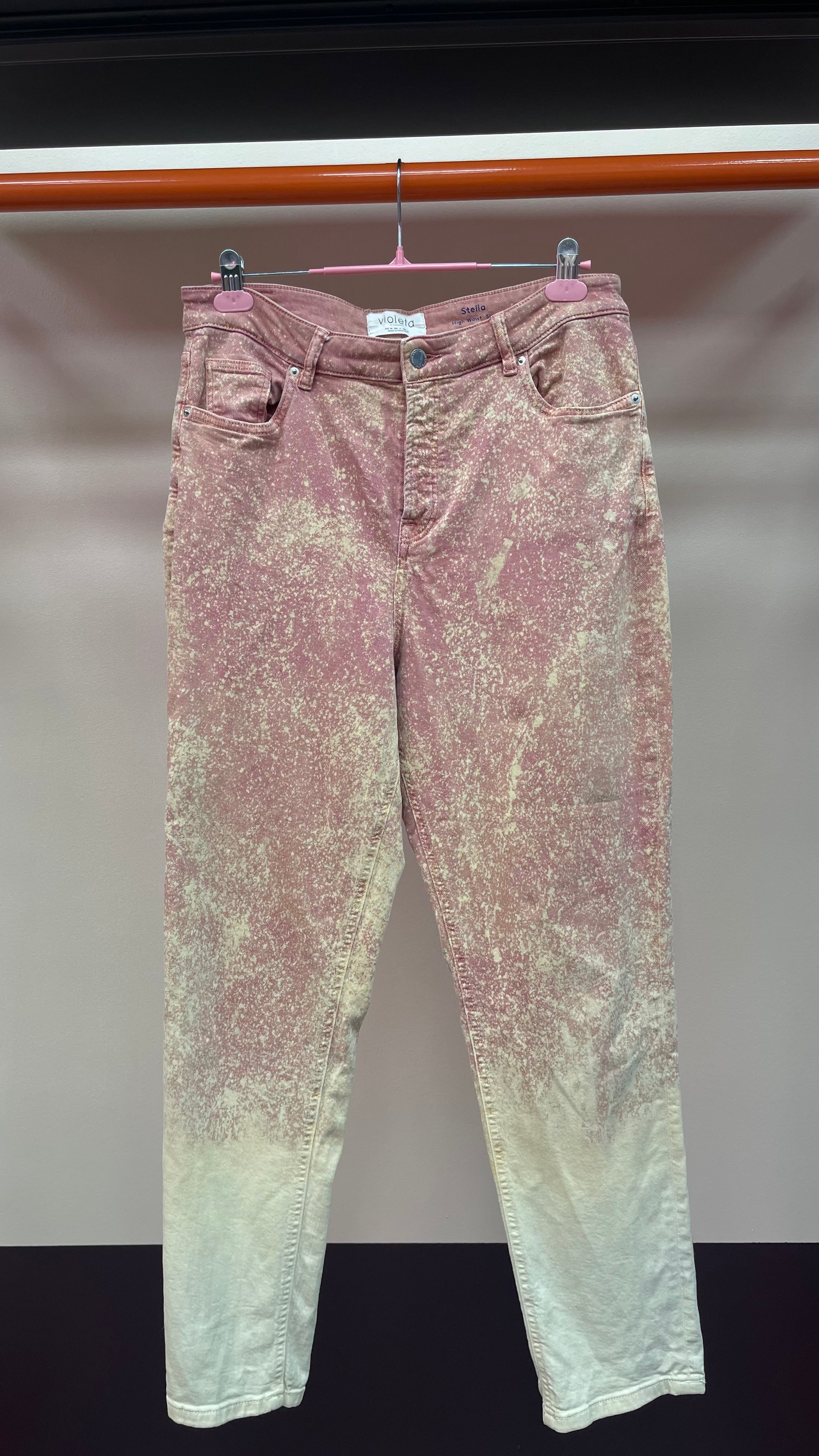 RESALE Violeta by Mango Pnk/Yllw Ombre Acid Wash High Waisted Jeans