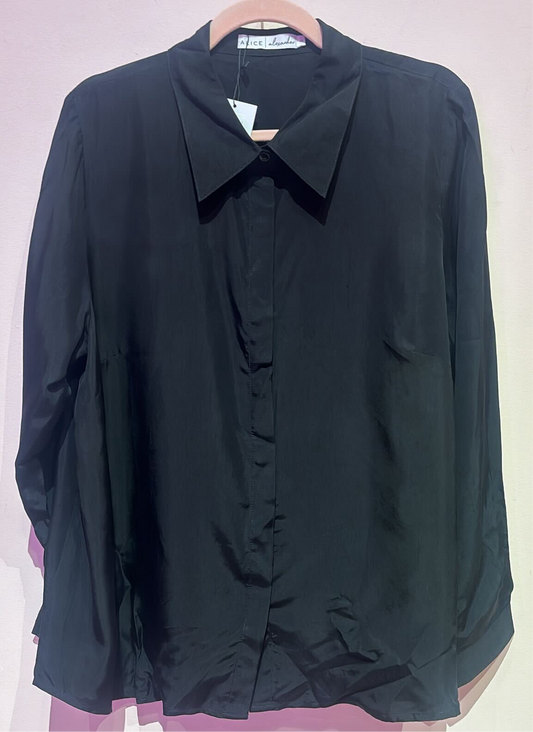 NEW ALICE ALEXANDER silk black button down