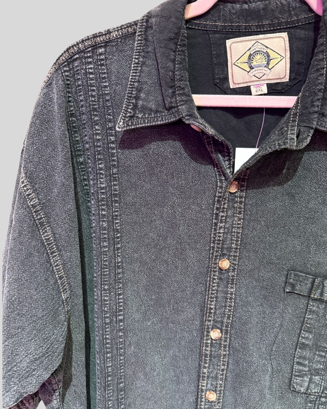 Vintage Farthest Point black wash button down (2X)