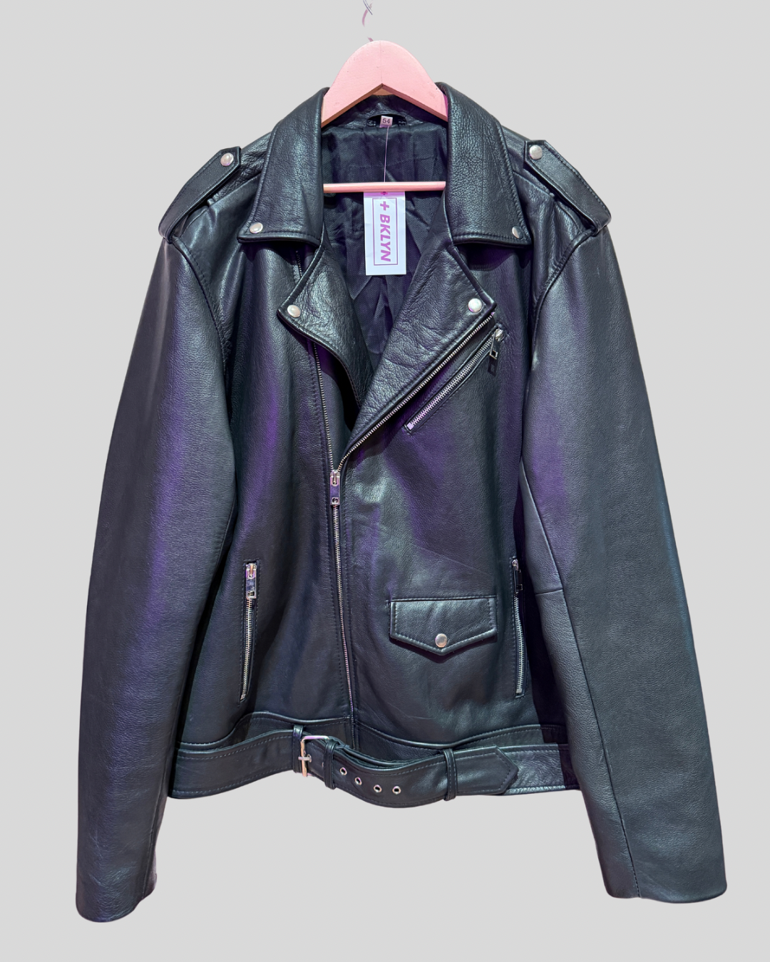 Unbranded Black Genuine Leather Moto Jacket (XL)