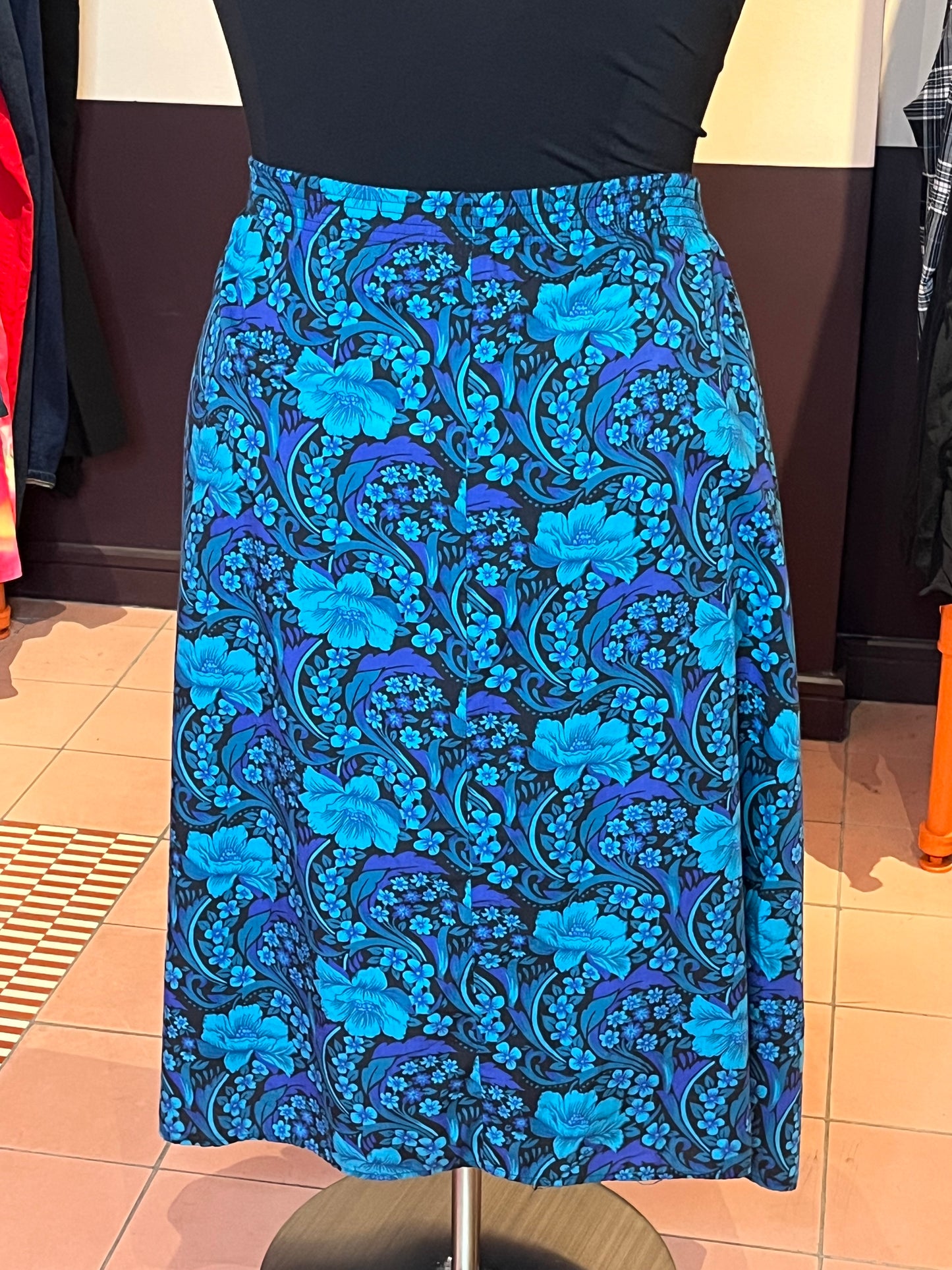 90s Blue Floral Midi Skirt (2x/3x)