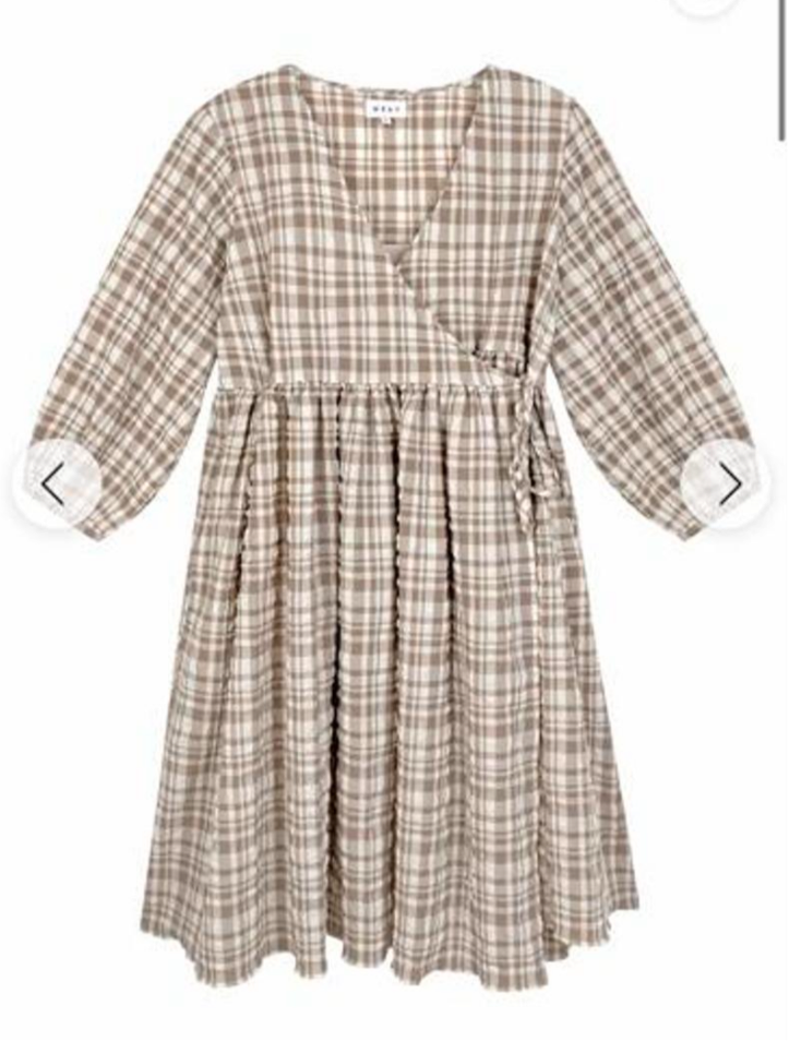 WRAY NWT Jane Wrap Dress Tortilla Chip Cream & Taupe Gingham 5x