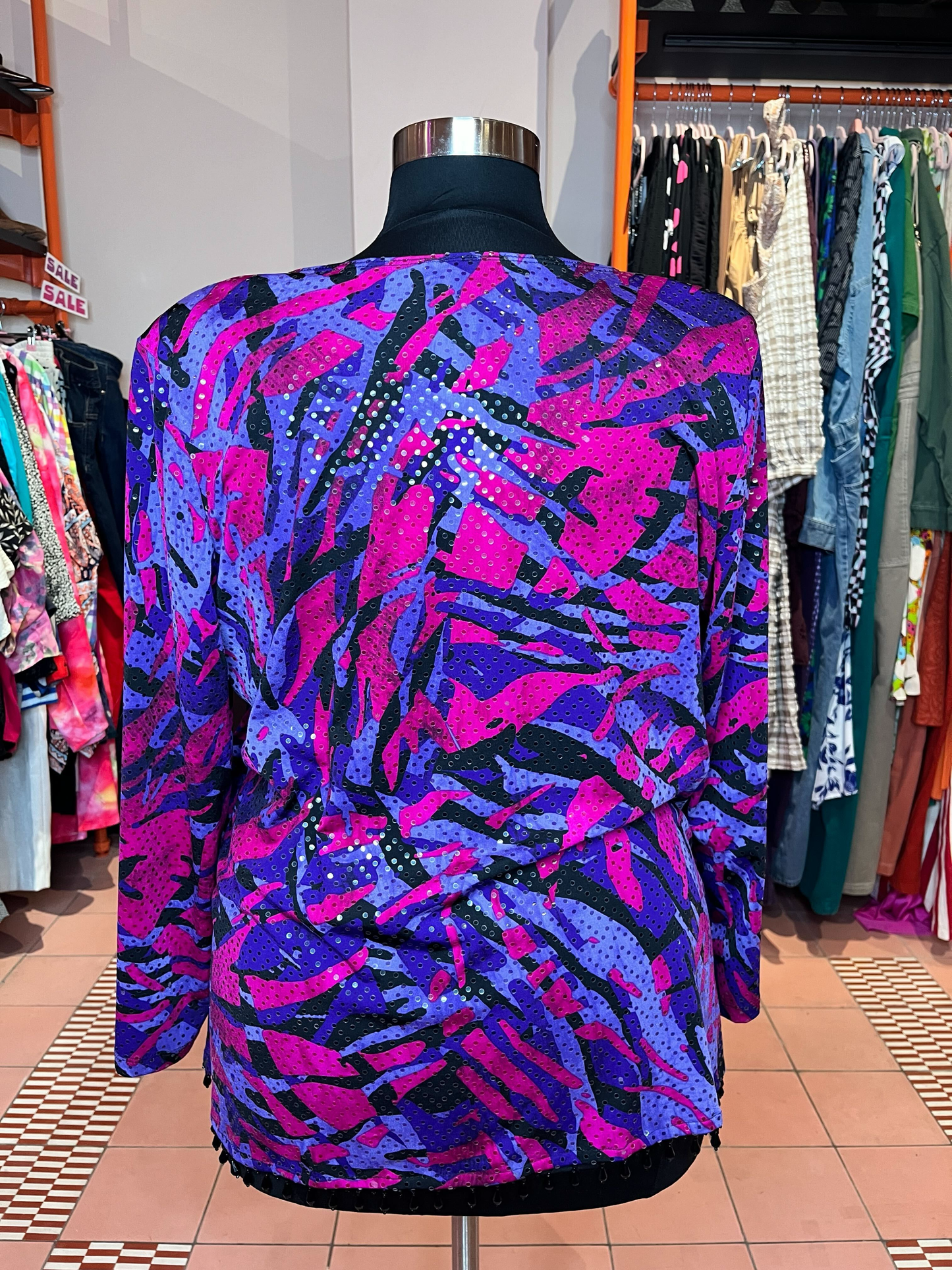 90s Purple Pink Abstract Sequin Twofer Top (18/20)