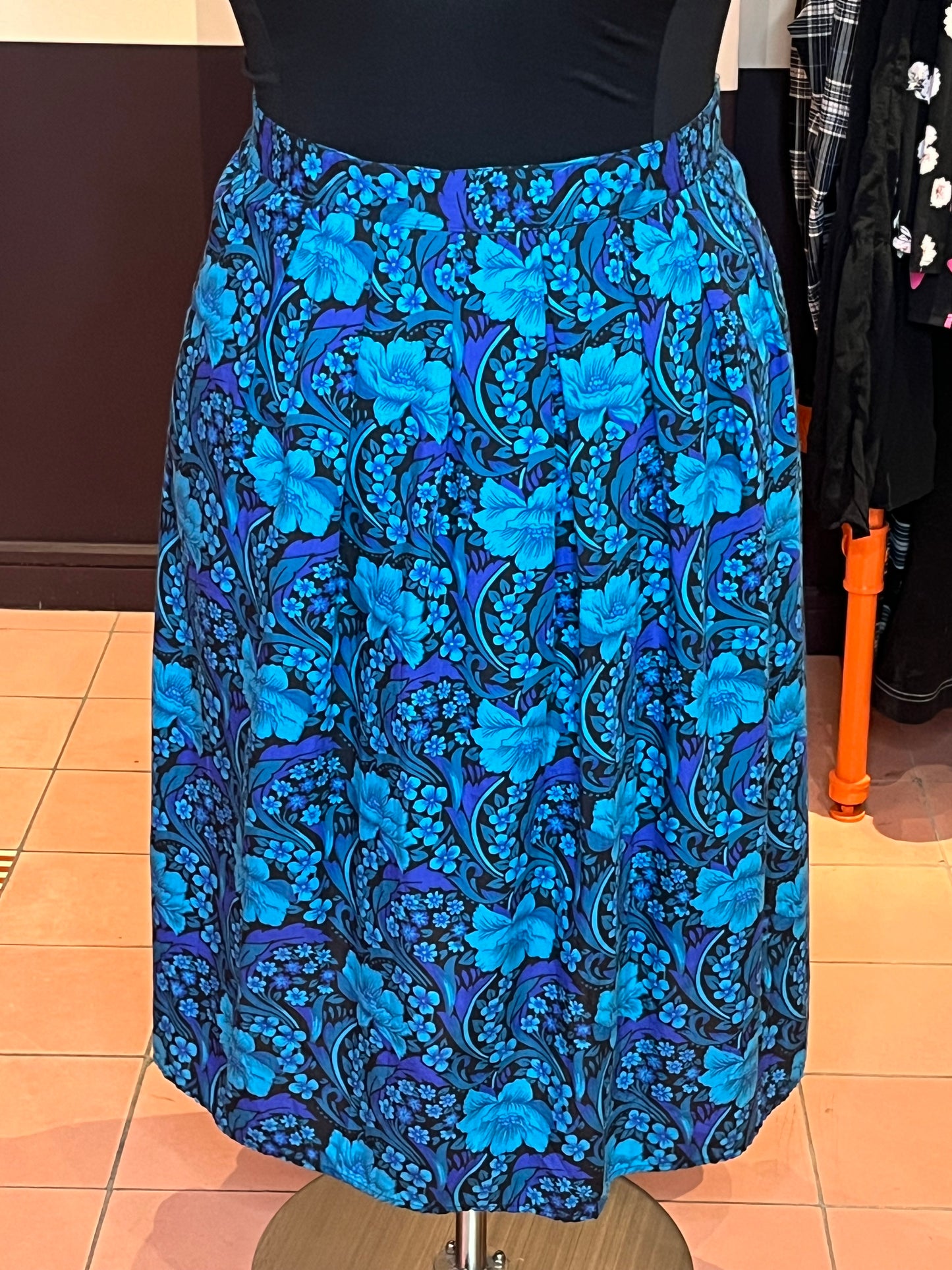 90s Blue Floral Midi Skirt (2x/3x)