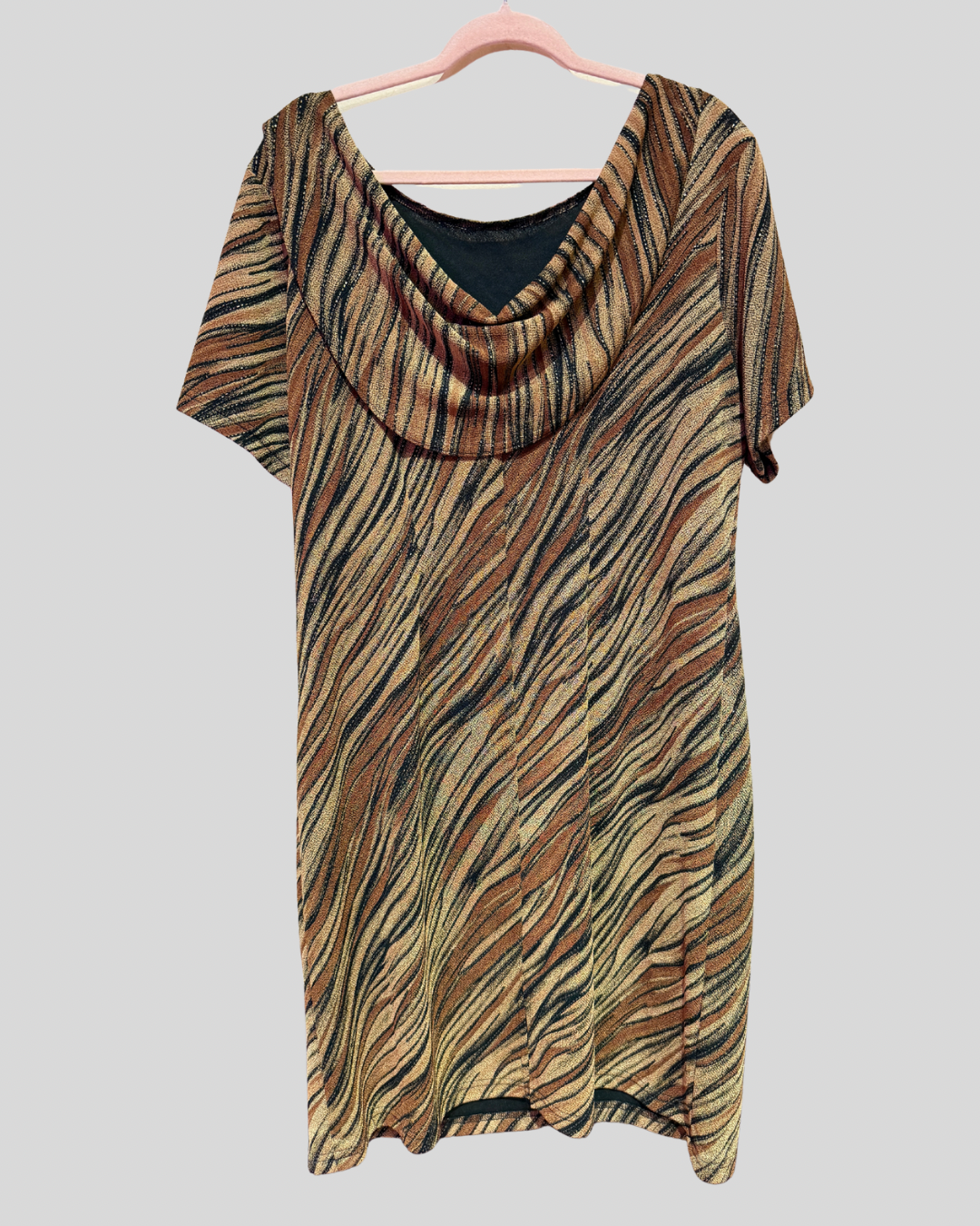 Vintage Amanda Lane Brown and Tan Animal Stripe Dress (22)
