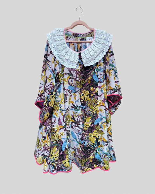 Unbranded Reworked Multicolor Floral Full Dress with Lace Collar (Up to 4/5X)