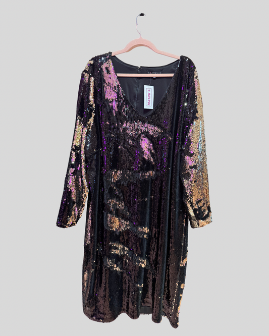 ELOQUII Black and Gold Two Way Sequin Dress (26)