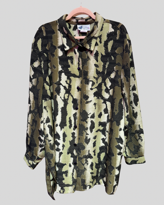 Vintage Top Notch Green Snake Print Button Down Top (2X fits 4X)