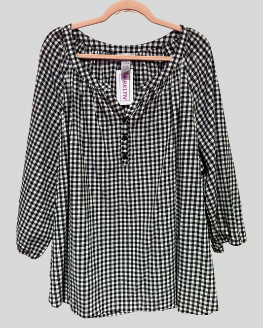 Catherines 100% Cotton Black and White Gingham Check Top (4X)