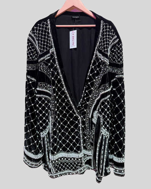 Pretty Little Thing Black Velvet Beaded Pearl Duster Jacket (22)
