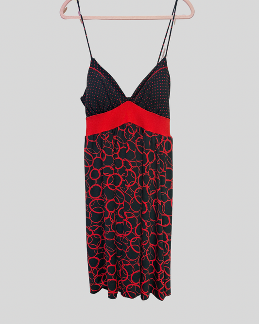 Vintage My Michelle Black and Red Printed Flirty Tie Back Dress (XL)