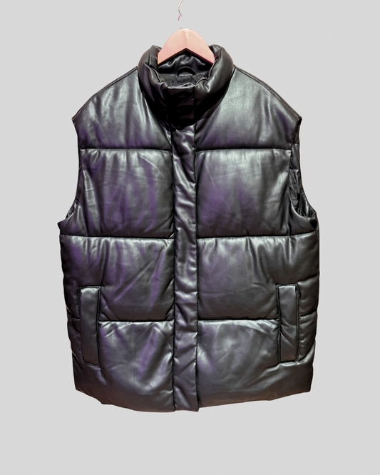 Asos Black Faux Leather Puffer Vest (12 oversized)