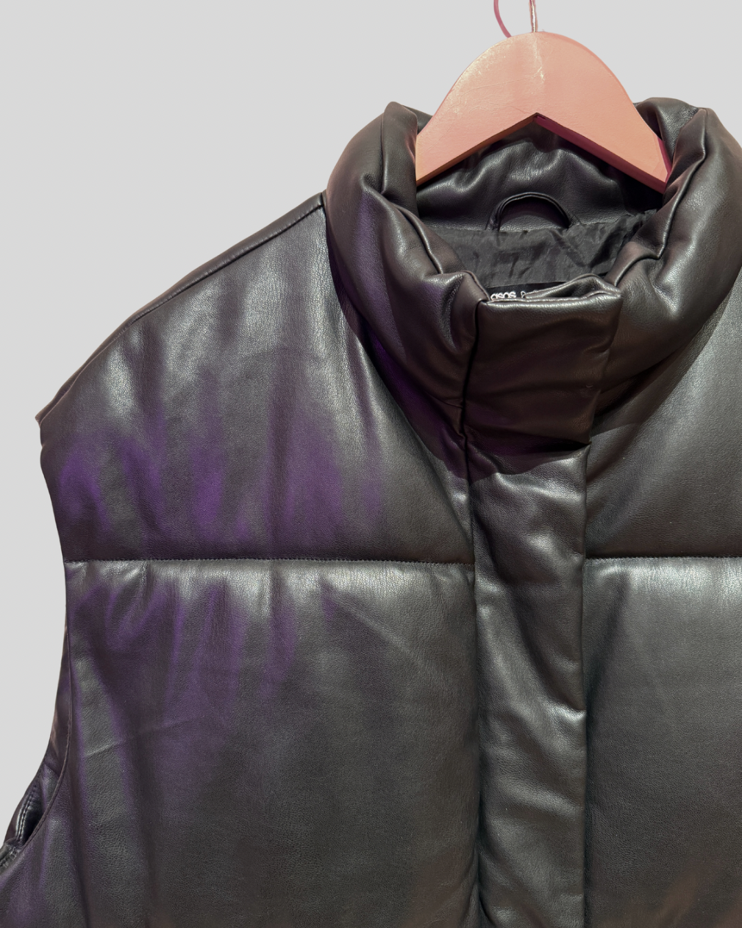Asos Black Faux Leather Puffer Vest (12 oversized)