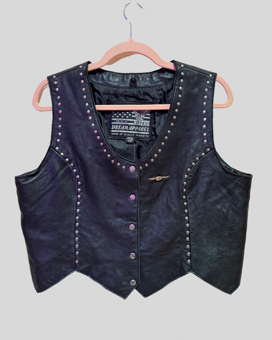 Bikers Dream Apparel Black Leather Studded Vest (Fits XL)