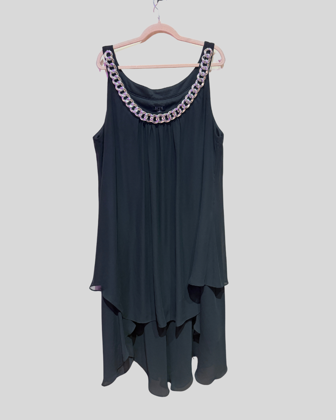 Vintage SLNY Black Layered Dress with Chain Neck Detail (24W)