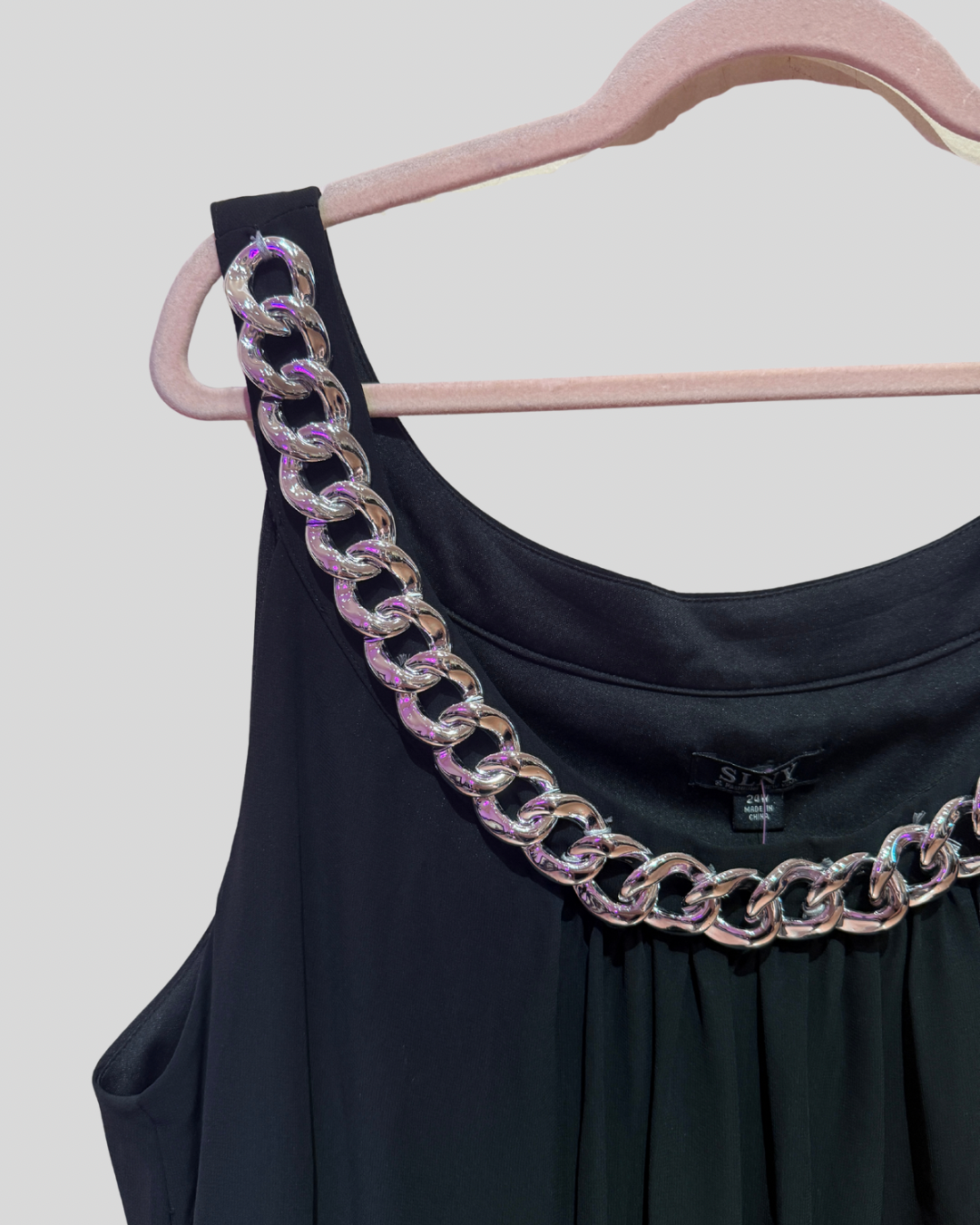 Vintage SLNY Black Layered Dress with Chain Neck Detail (24W)