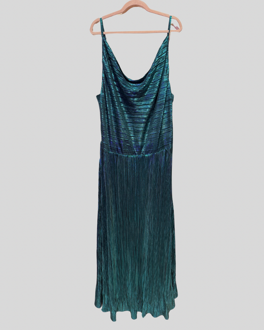 City Chic NWT Teal Metallic Cowl Neck Dress (22)