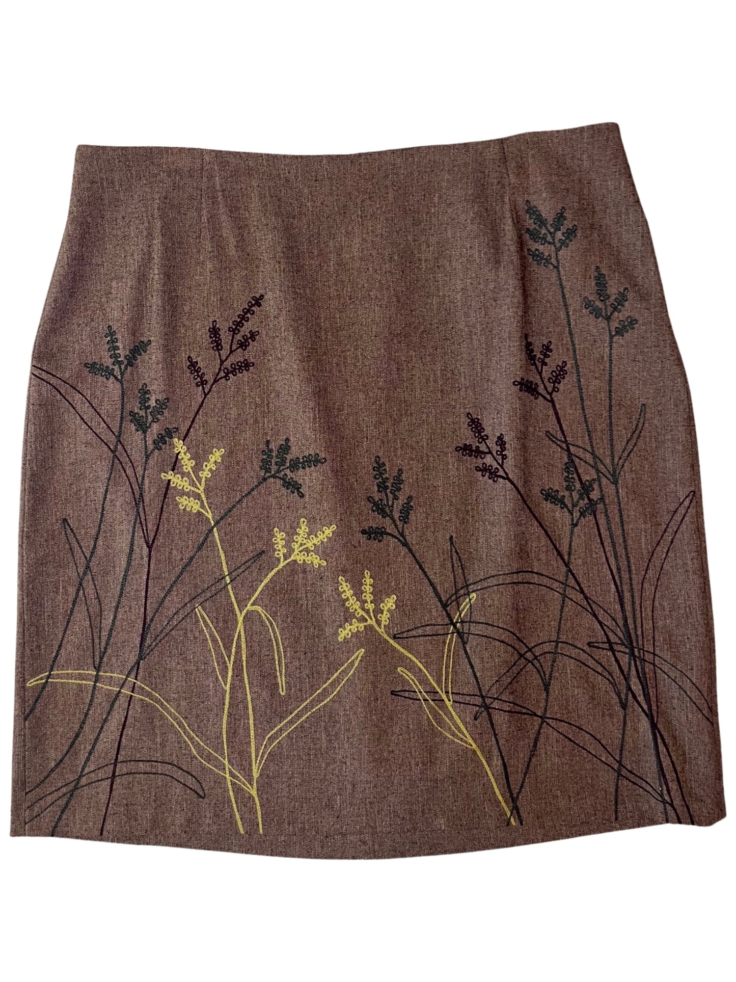 Brown Floral Embroidered Skirt