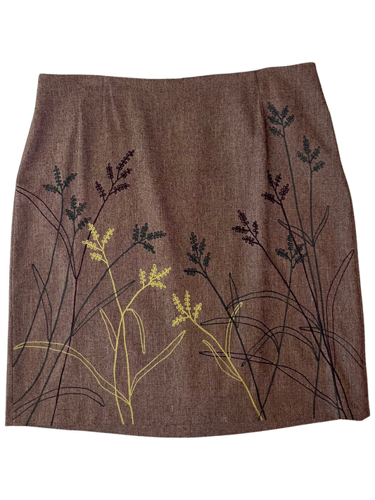 Brown Floral Embroidered Skirt