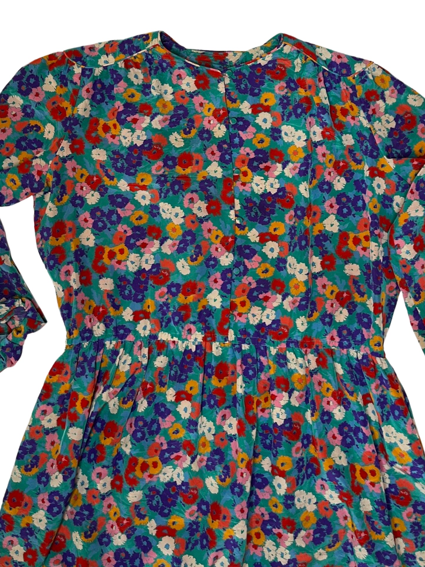 Teal Multicolor Splotch Silk Dress