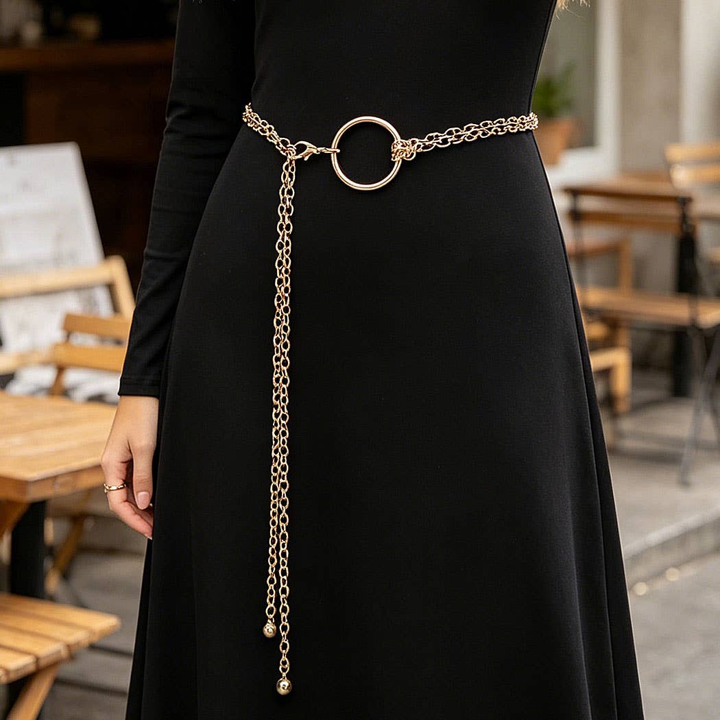 Circle Buckle Layered Chain Waist Belt: SL