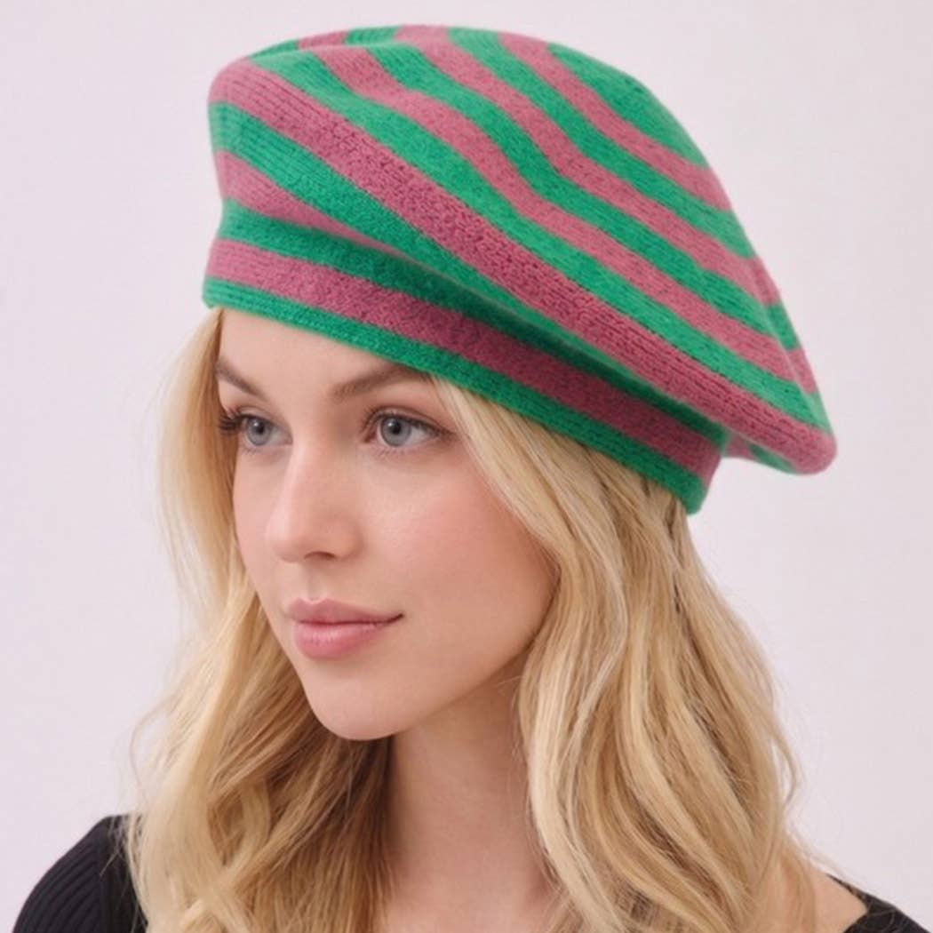 Striped Knit Beret: PKGR