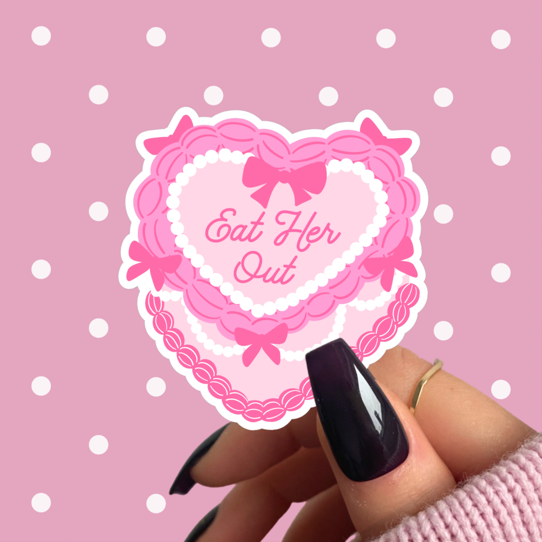 Pretty Toxic Stickers - Coquette Heart Cake Sticker, Eat Her Out, Cute Vulgar Decals: Matte / 2”