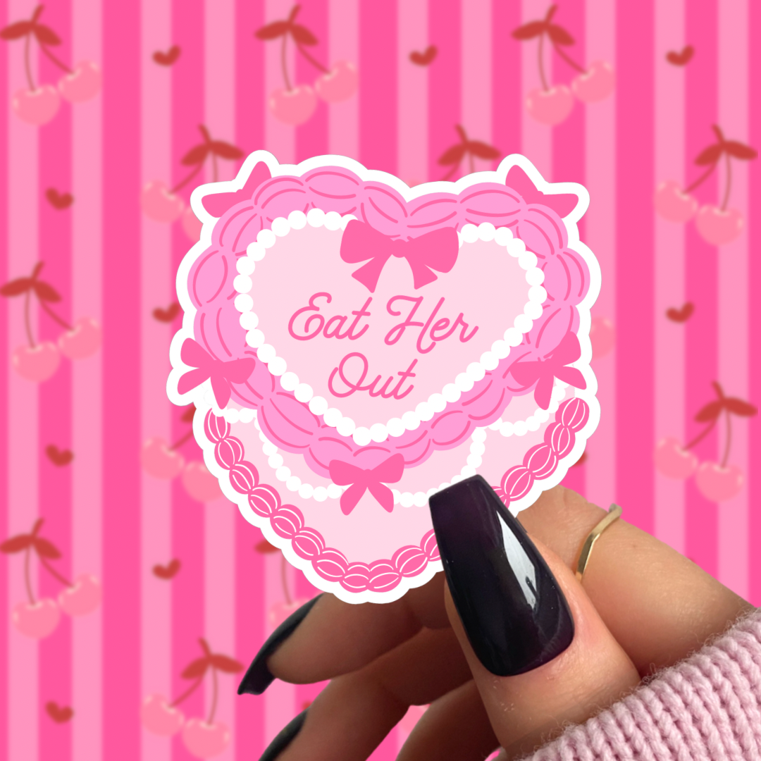 Pretty Toxic Stickers - Coquette Heart Cake Sticker, Eat Her Out, Cute Vulgar Decals: Matte / 2”