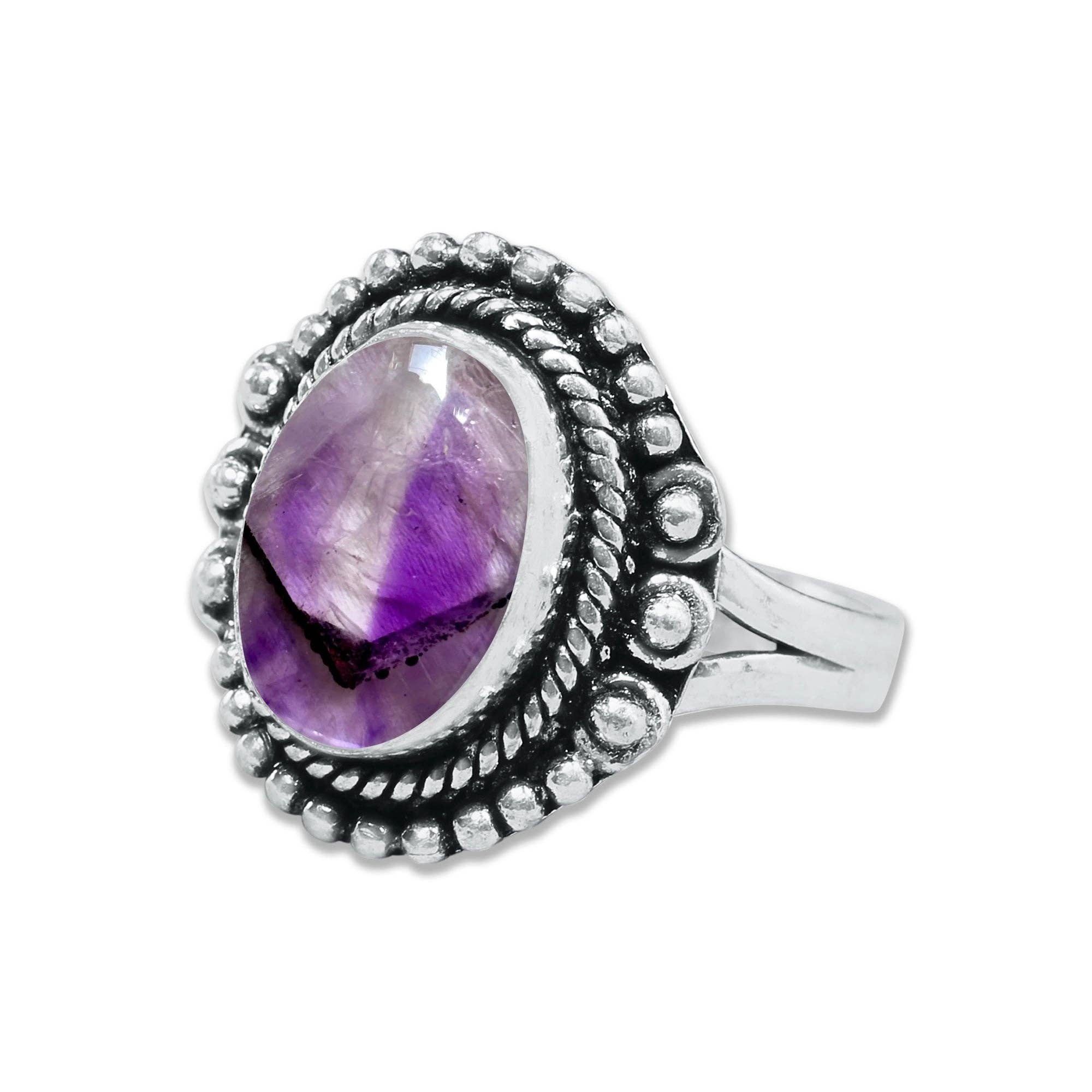 Star Amethyst Rings for Women – Silver-Plated, Handmade, Deep Purple (US Sizes 6–10, Non-Adjustable): 10 Rings