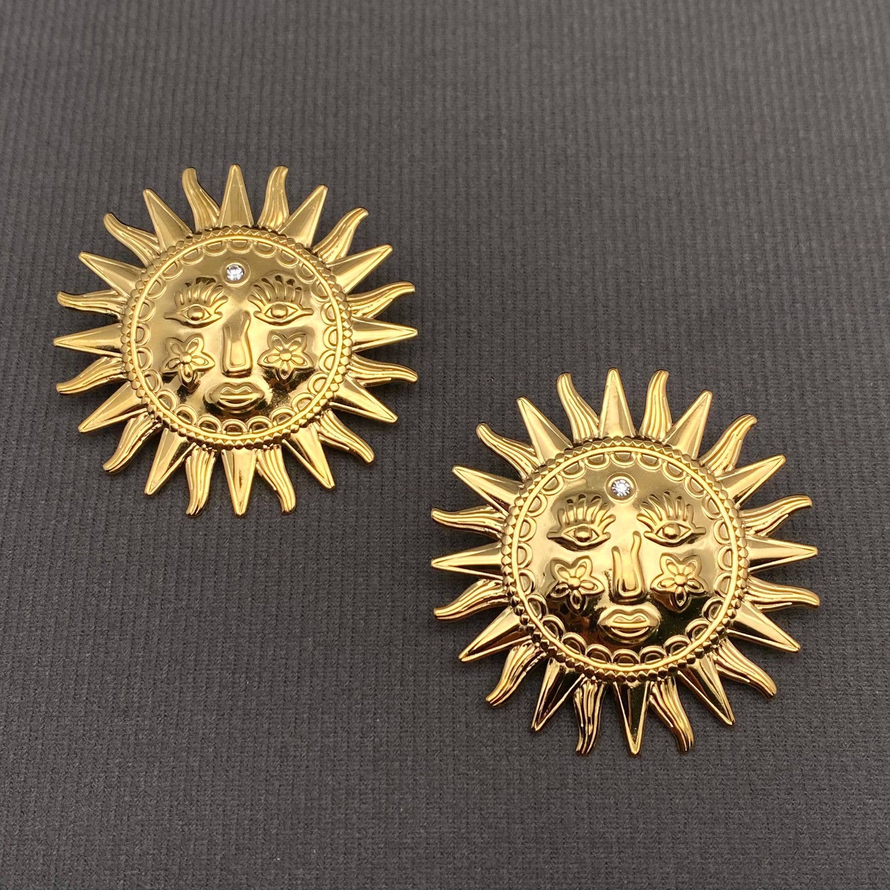18K Gold Plated S.Steel Zircon Inlaid Sun Earrings - FGS/MS