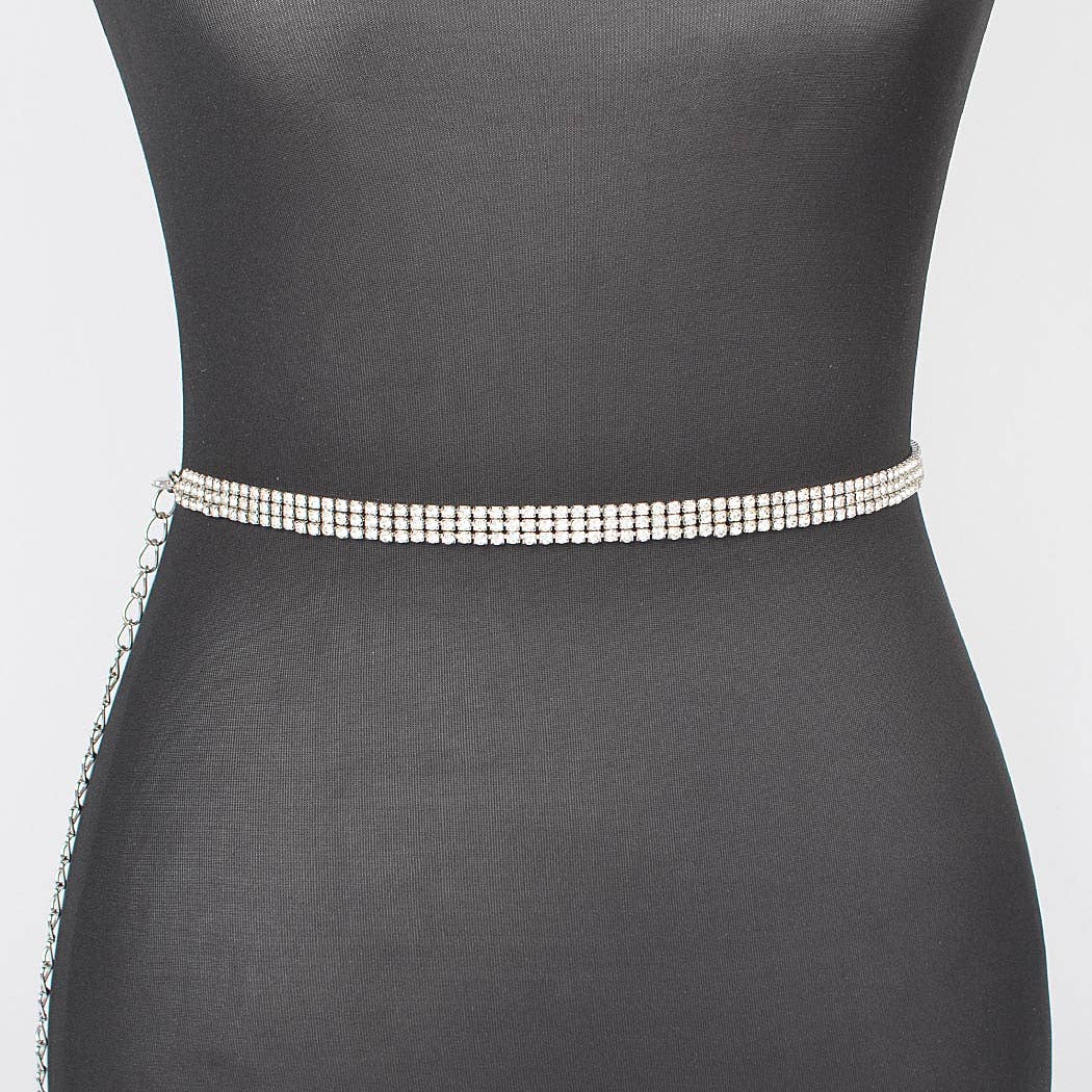 Rhinestone Plus Size Chain Belt Silver