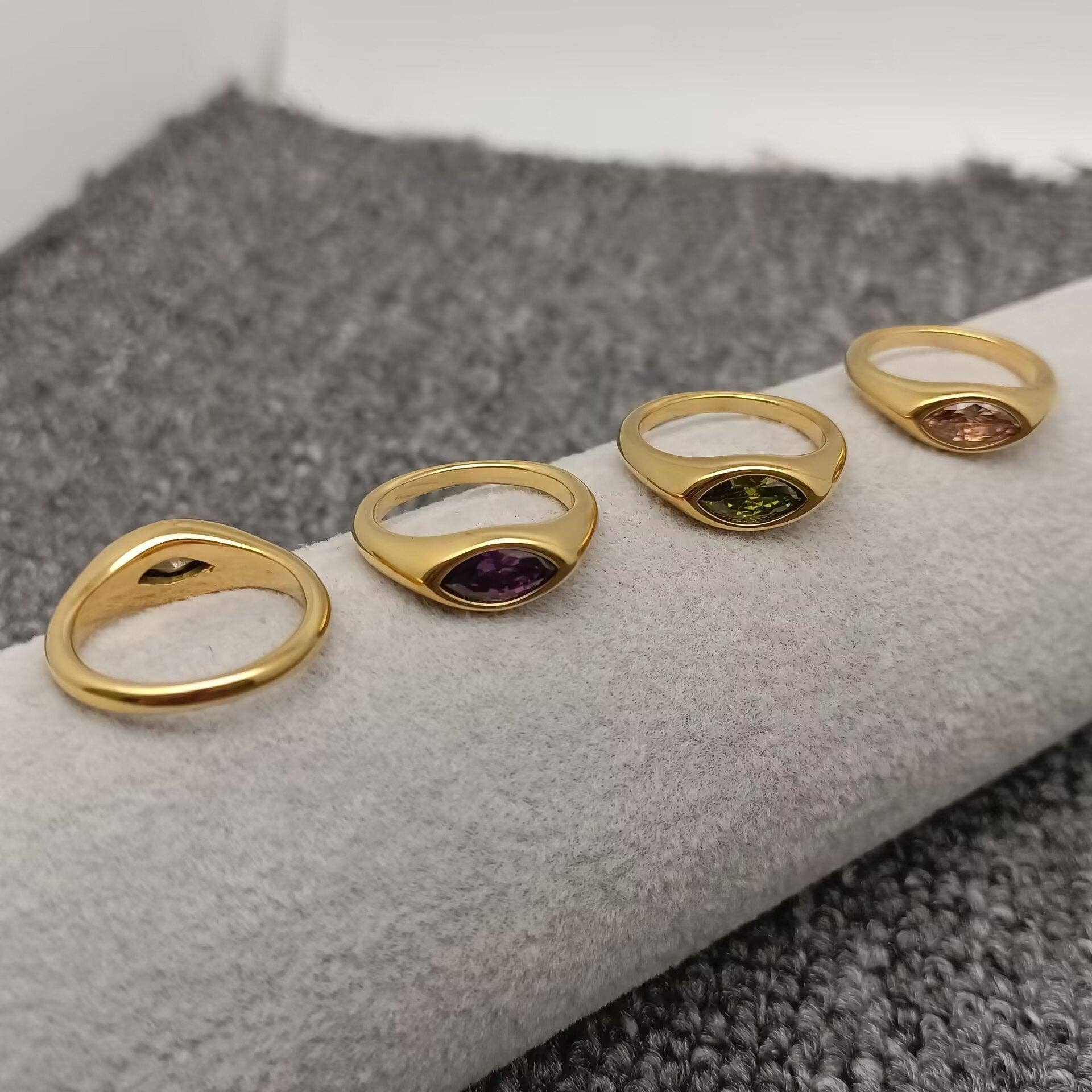 FGS - Horse Eye Zircon 18K Gold Plated Stainless Steel Ring: Purple / 8
